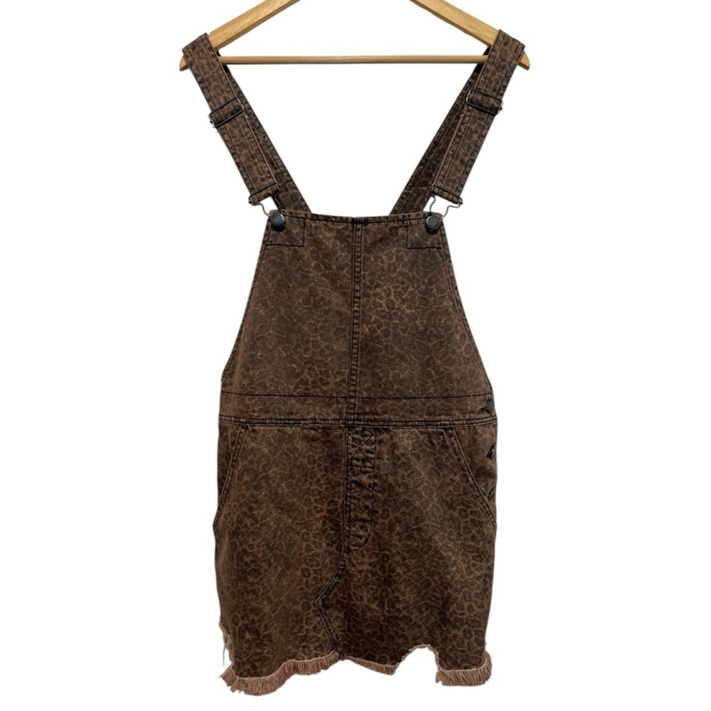 Free People Overall Jumper Leopard Print Distressed Raw Hem Mini Skirt size 4